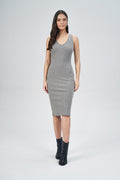 Vestido Gola V Midi Feminino Acostamento Mescla