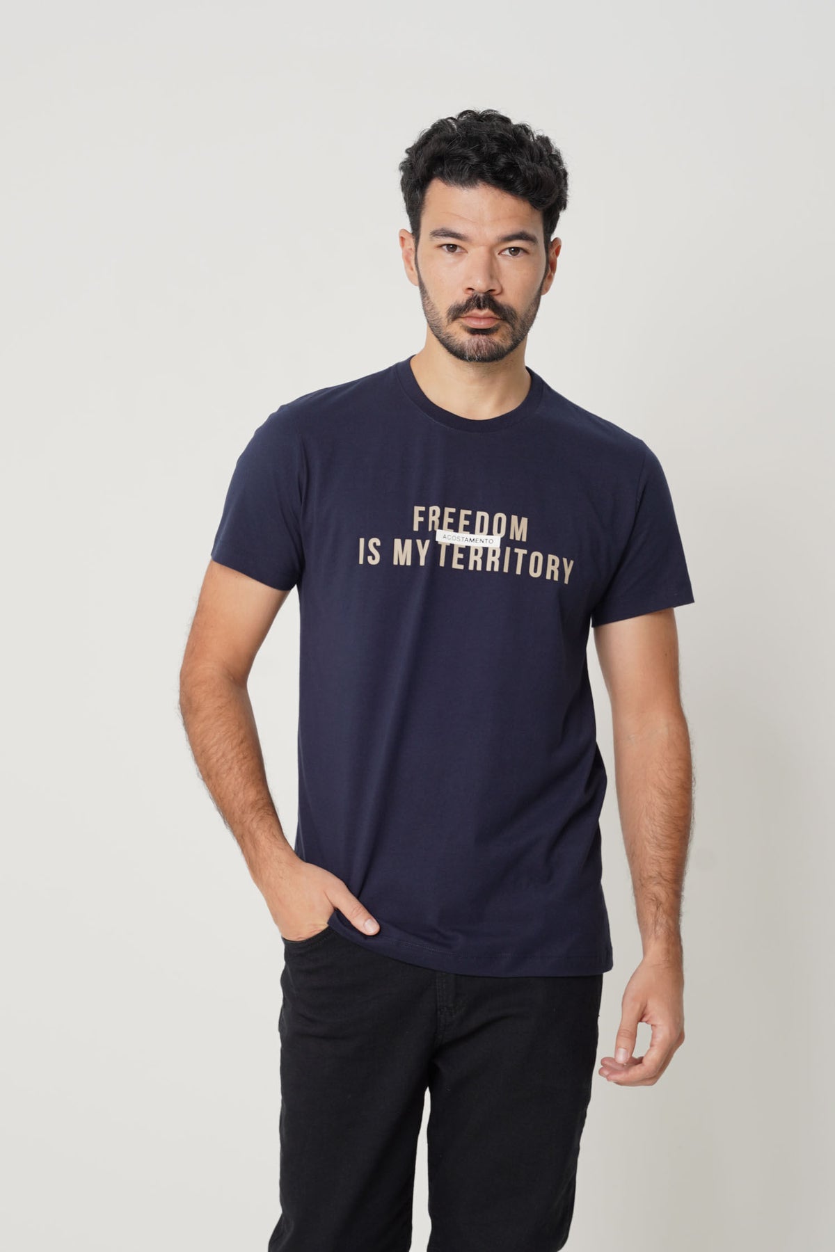 Camiseta Estampa Casual Masculina Acostamento Marinho