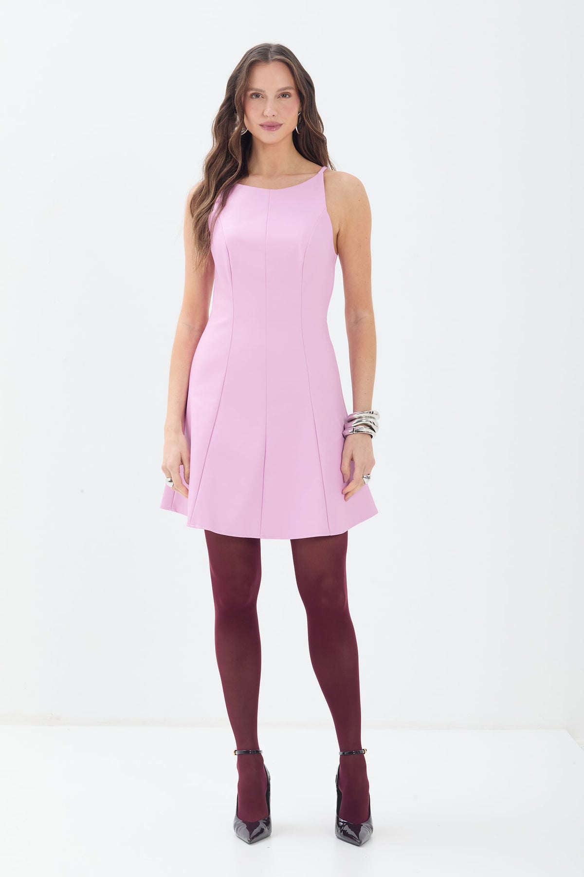 Vestido Acinturado PU ACT Feminino Pink Sunset