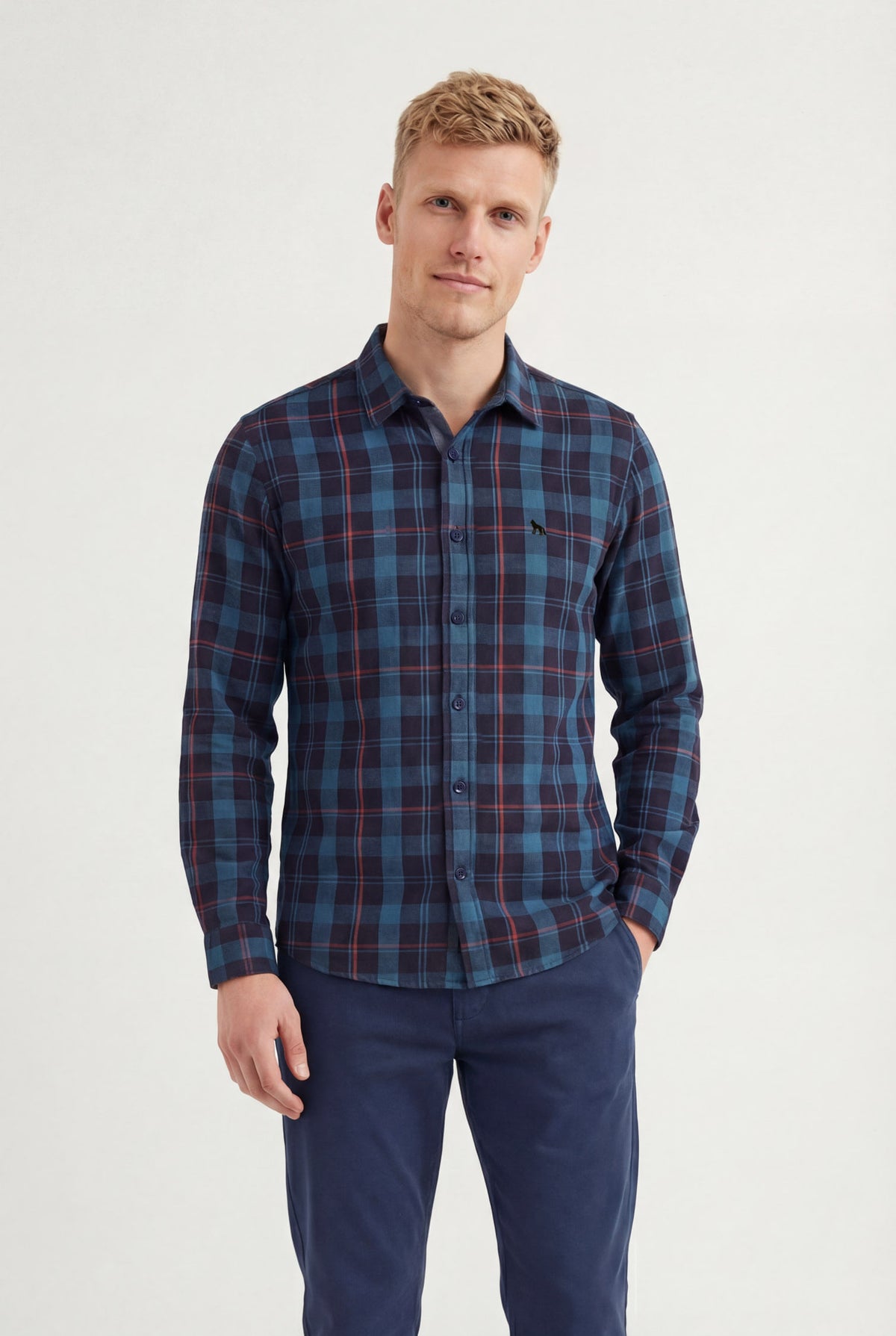 Camisa Slim Xadrez Masculina Acostamento Xadrez Preto C/ Verde