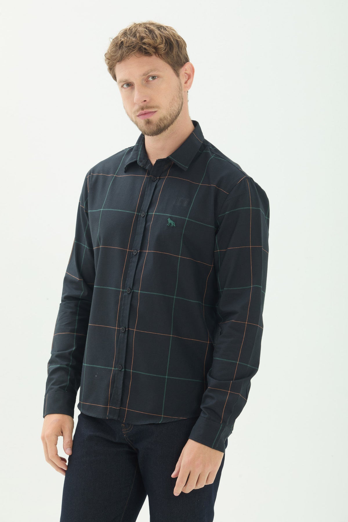 Camisa Xadrez Manga Longa Masculina Acostamento Xadrez Preto