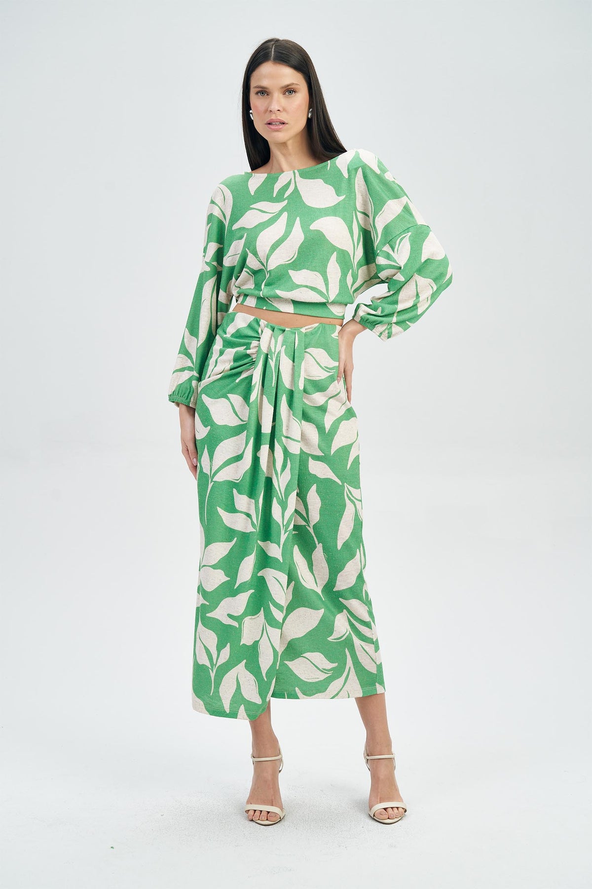 Saia Midi Print Franzida Feminina Acostamento Paradise