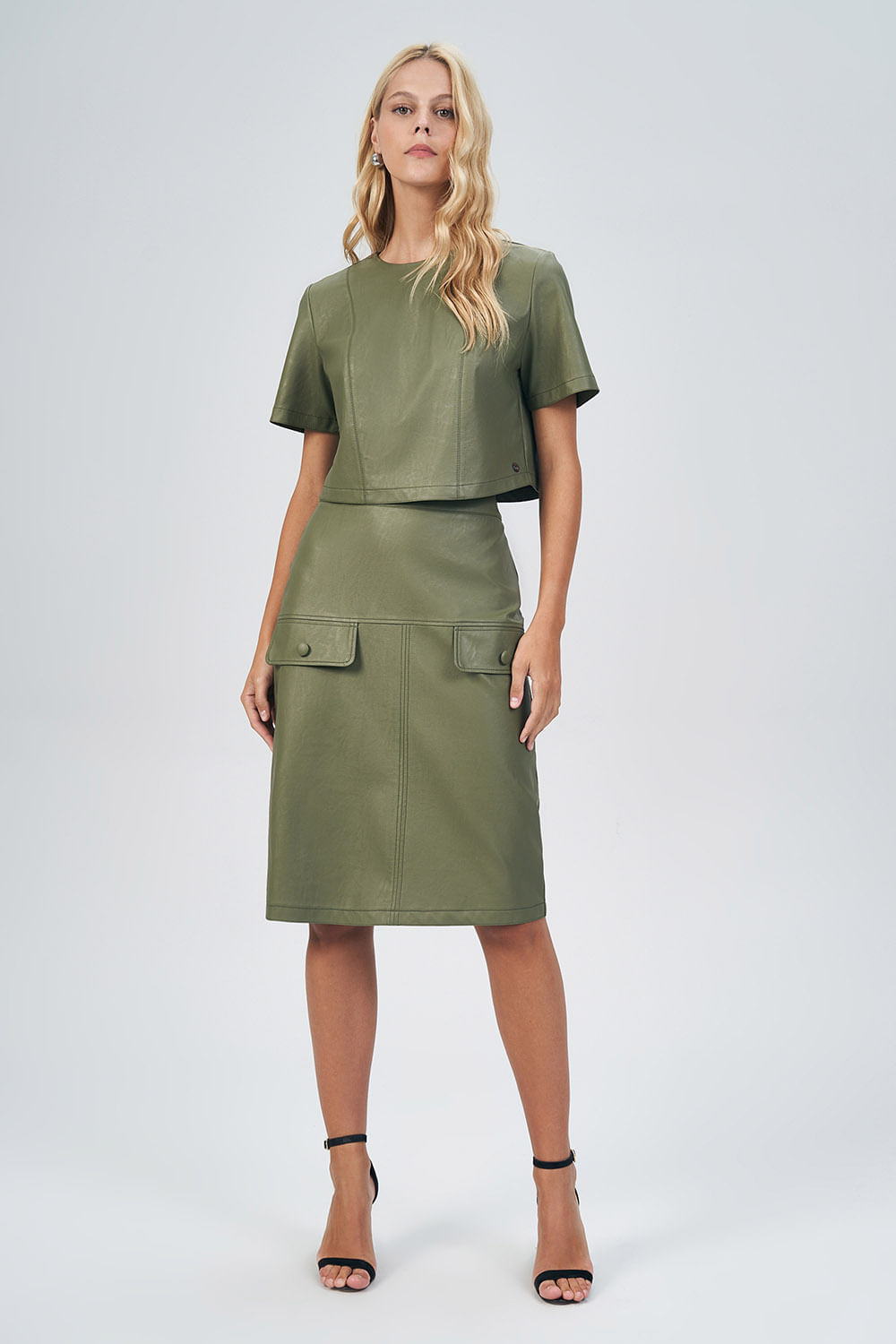 Blusa Details PU Feminina Acostamento Deep Olive