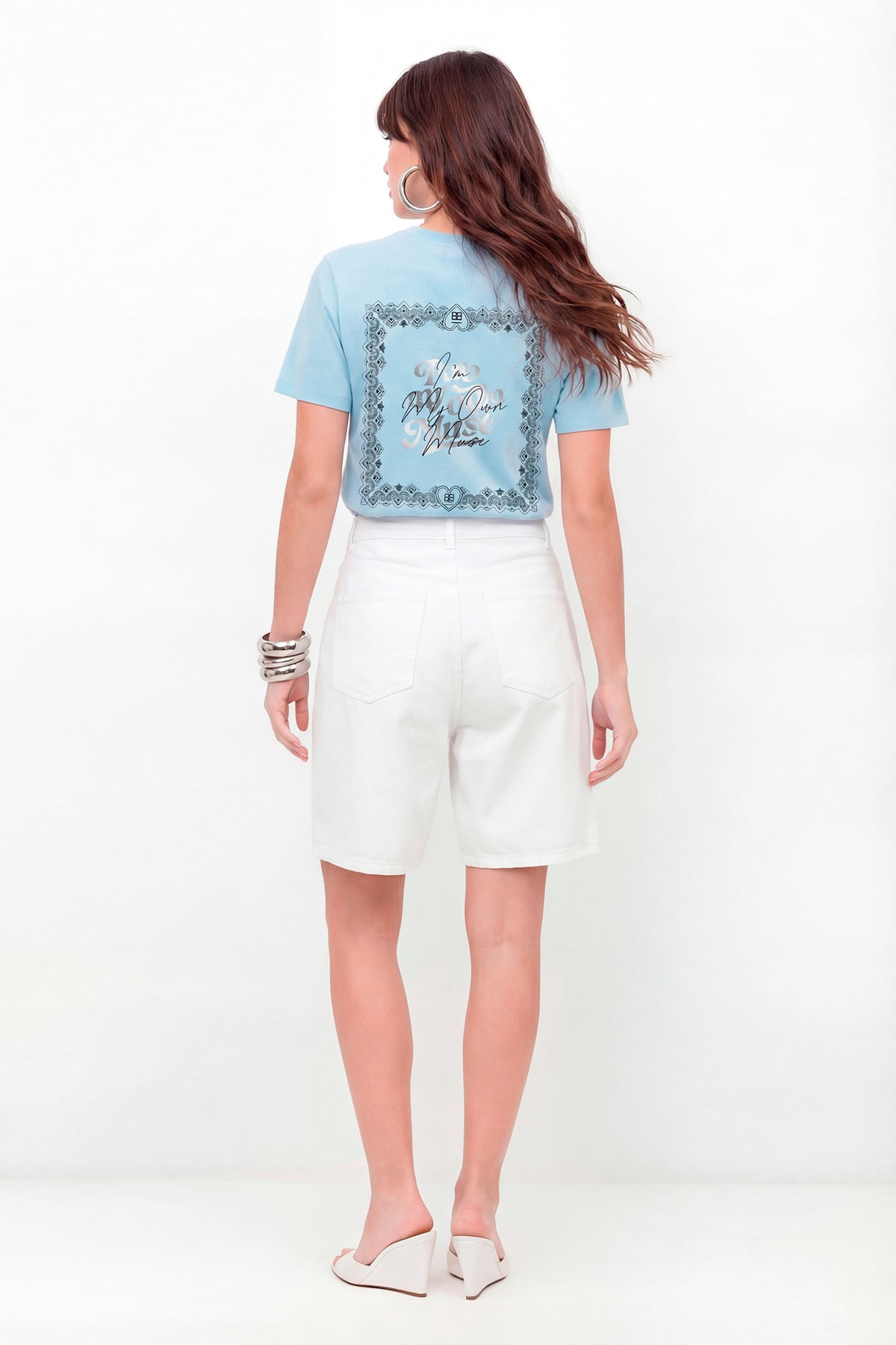 Bermuda Sarja Mom Cintura Alta Feminino Inblanche Branco