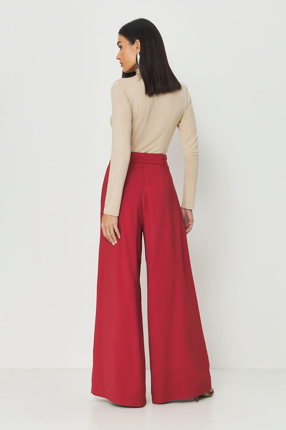 Calça Fluida Wide com Cinto Feminina Acostamento Cassis