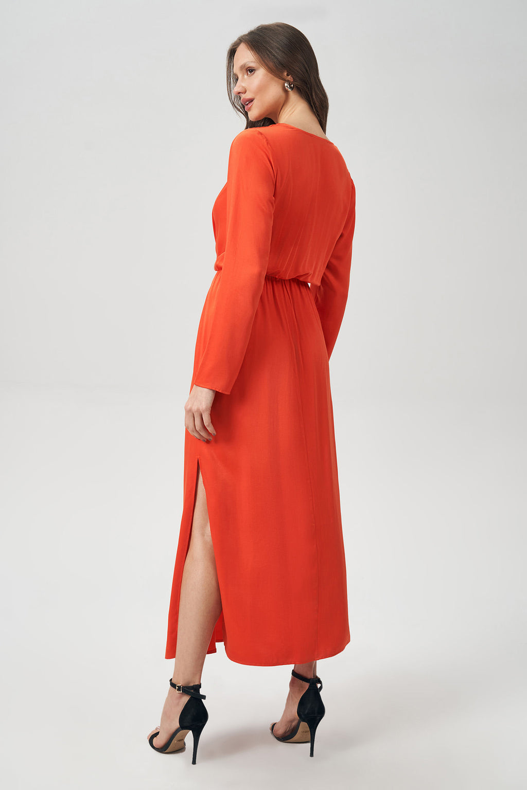Vestido Acetinado com Cinto Feminino Acostamento Orange Rust
