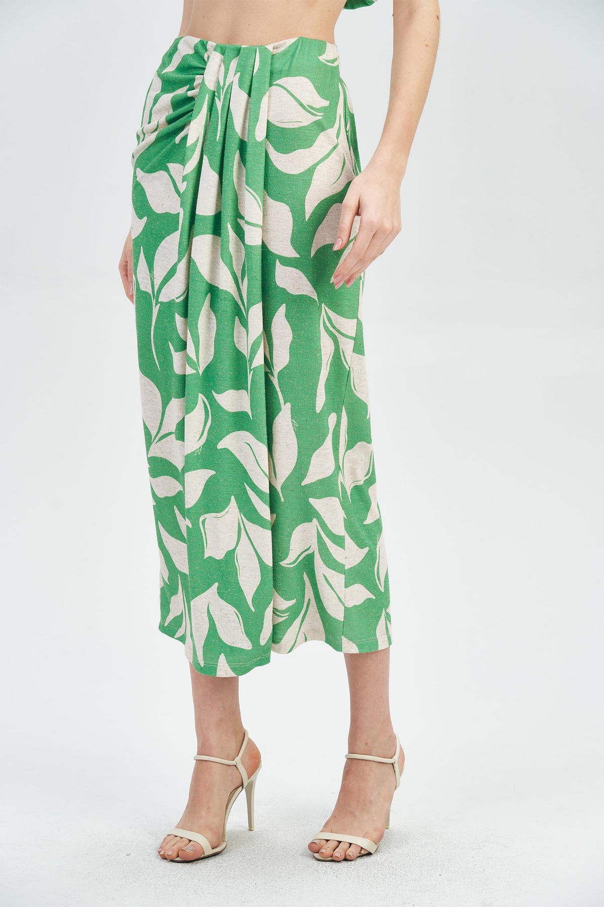 Saia Midi Print Franzida Feminina Acostamento Paradise