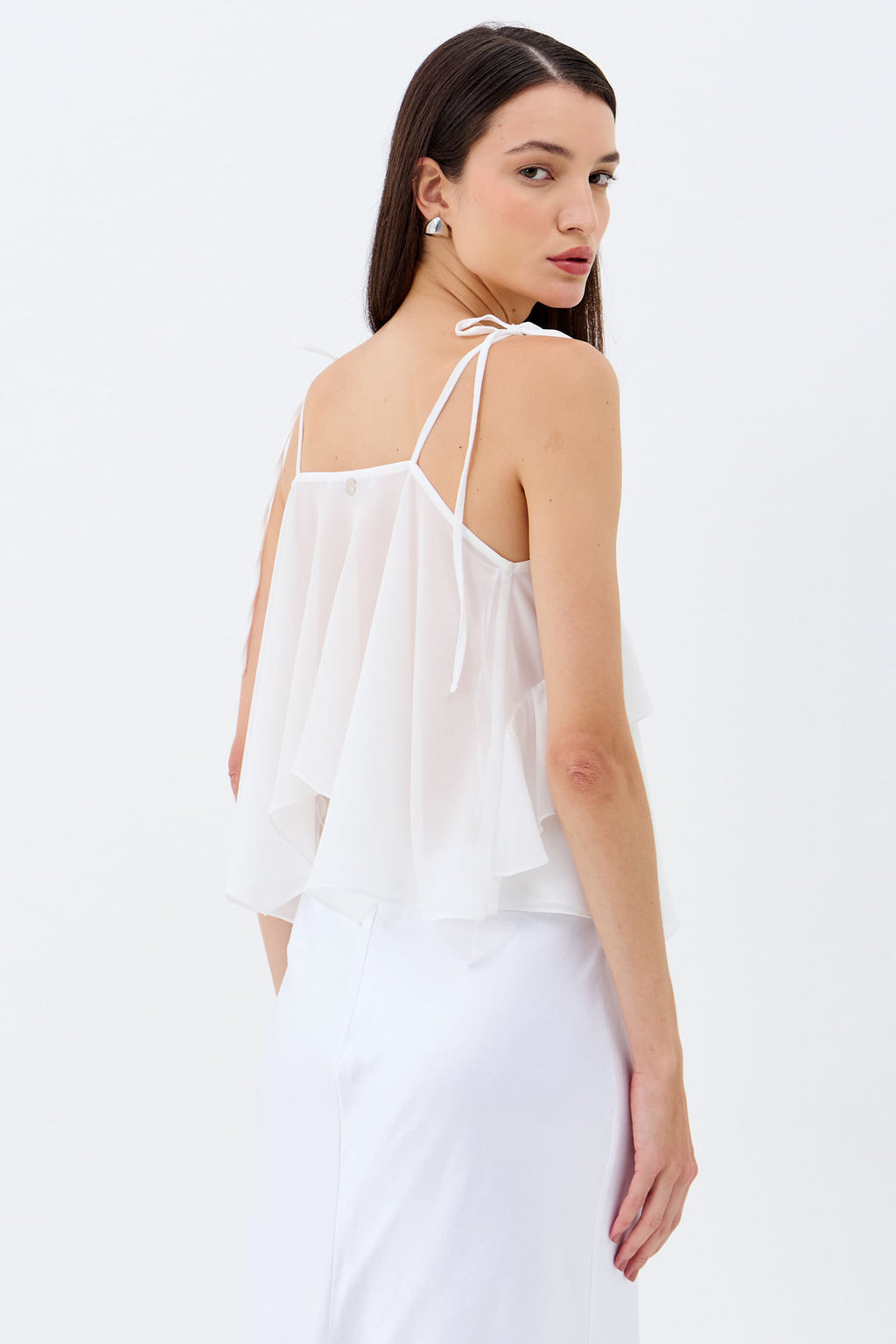Blusa Com Transparência E Alças Finas  ACT Feminino Off White