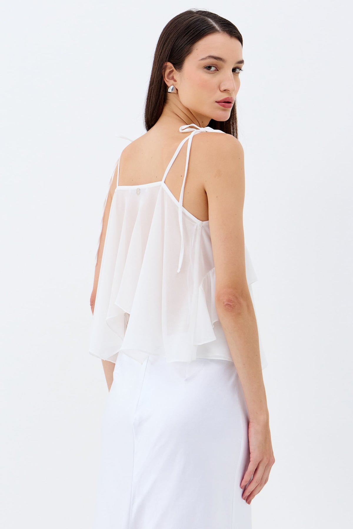 Blusa Com Transparência E Alças Finas  ACT Feminino Off White