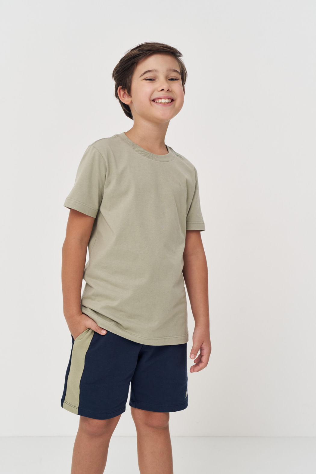 Camiseta Basic Manga Curta Menino Acostamento Nex Verde Salvia