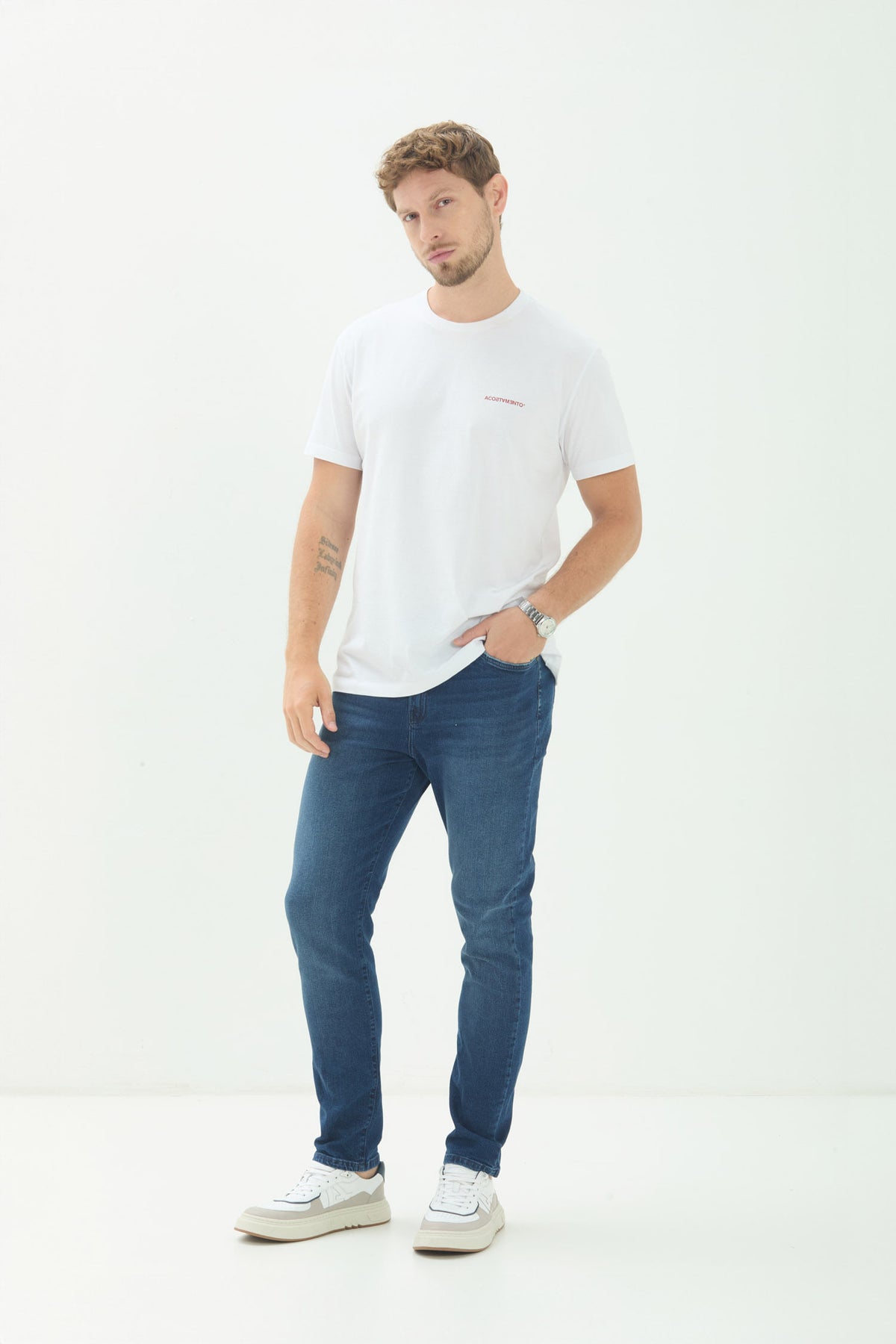 Calça Jeans Skinny Masculina Acostamento Jeans Escuro