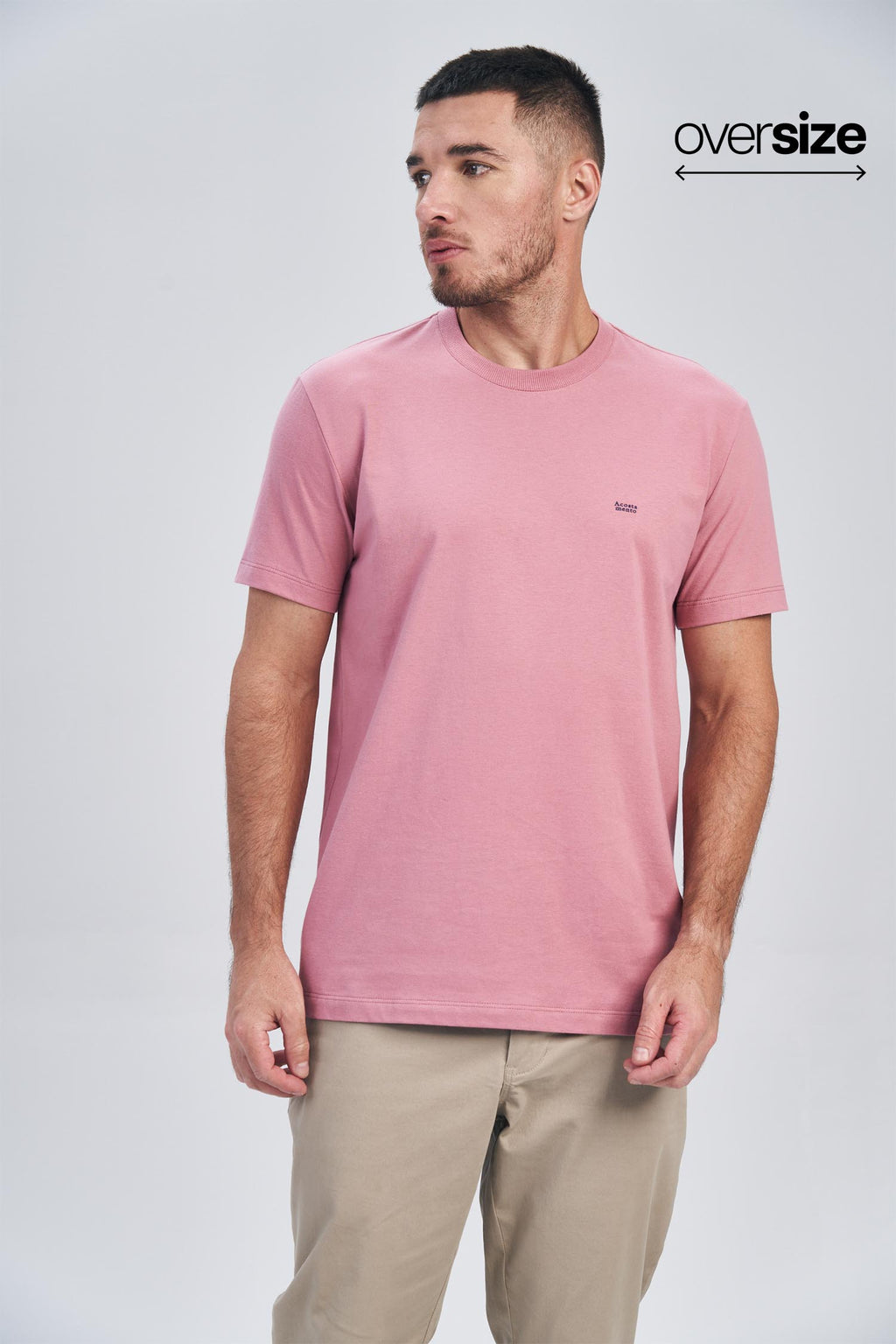 Camiseta Casual Letters Local Masculina Oversize Acostamento Rosa Antigo