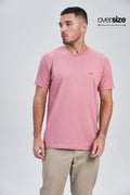 Camiseta Casual Letters Local Masculina Oversize Acostamento Rosa Antigo