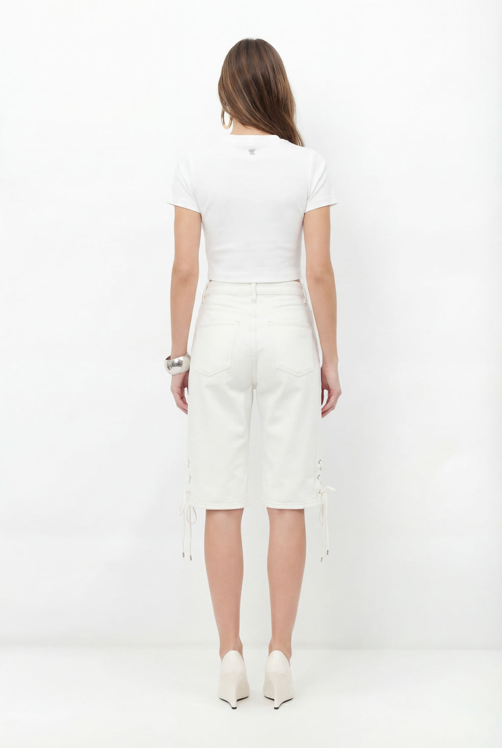 Bermuda Sarja Jorts Cintura Alta ACT Feminina Off White