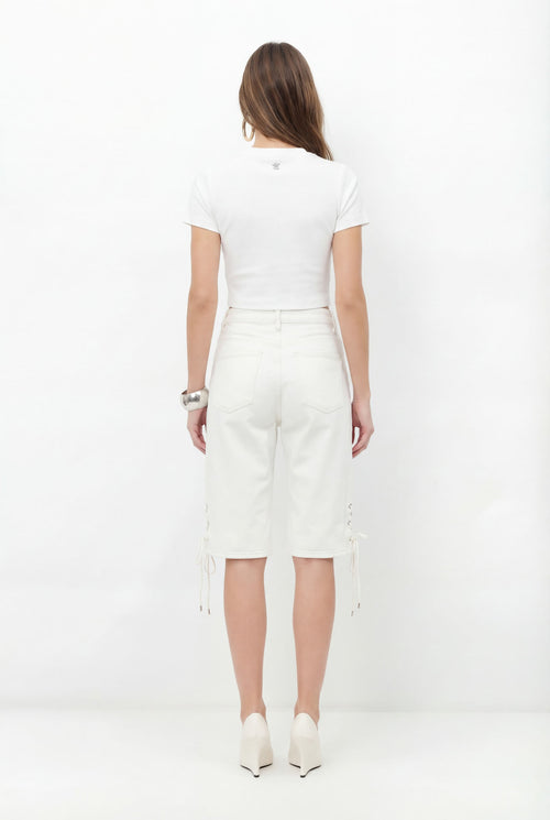 Bermuda Sarja Jorts Cintura Alta ACT Feminina Off White
