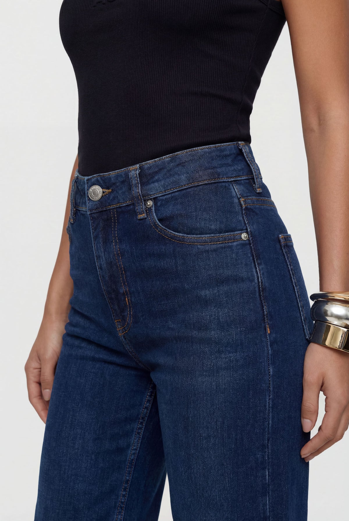 Calça Jeans Relaxed Cintura Média ACT Feminina Jeans Escuro