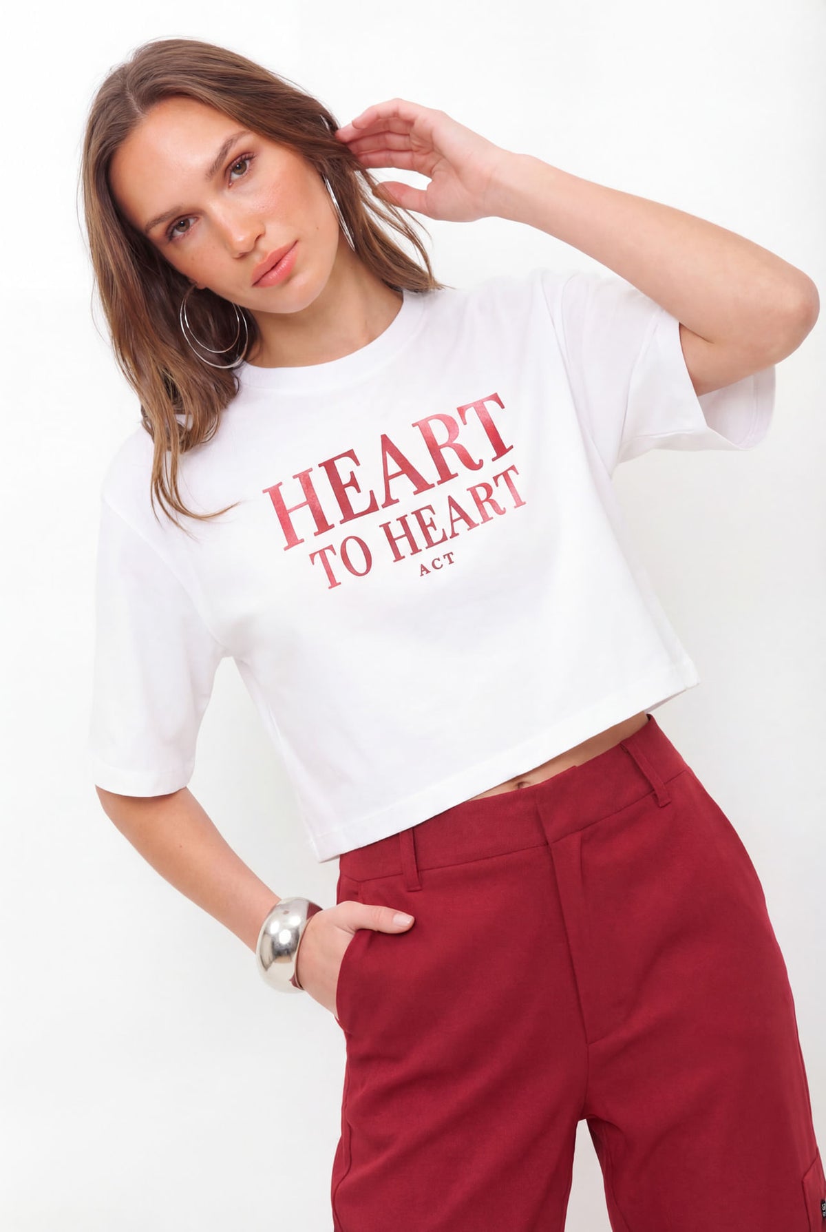 T-Shirt Curta Heart  ACT Feminina Off White