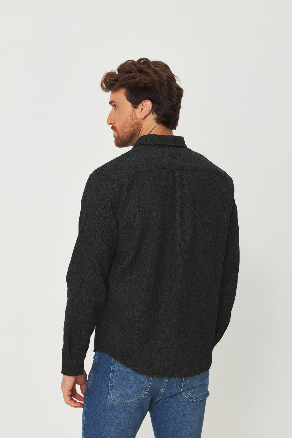 Camisa Manga Longa Casual Masculina Acostamento Preto