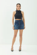 Shorts Jeans Cintura Alta ACT Feminino Jeans Intermediario