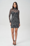 Vestido Gola Alta Tule Print Feminino Acostamento Zebra Mini
