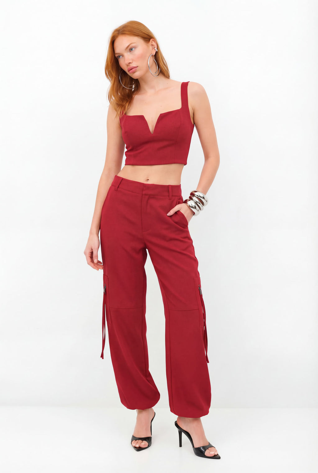 Calça Cargo Com Bolsos ACT Feminina Red Wine