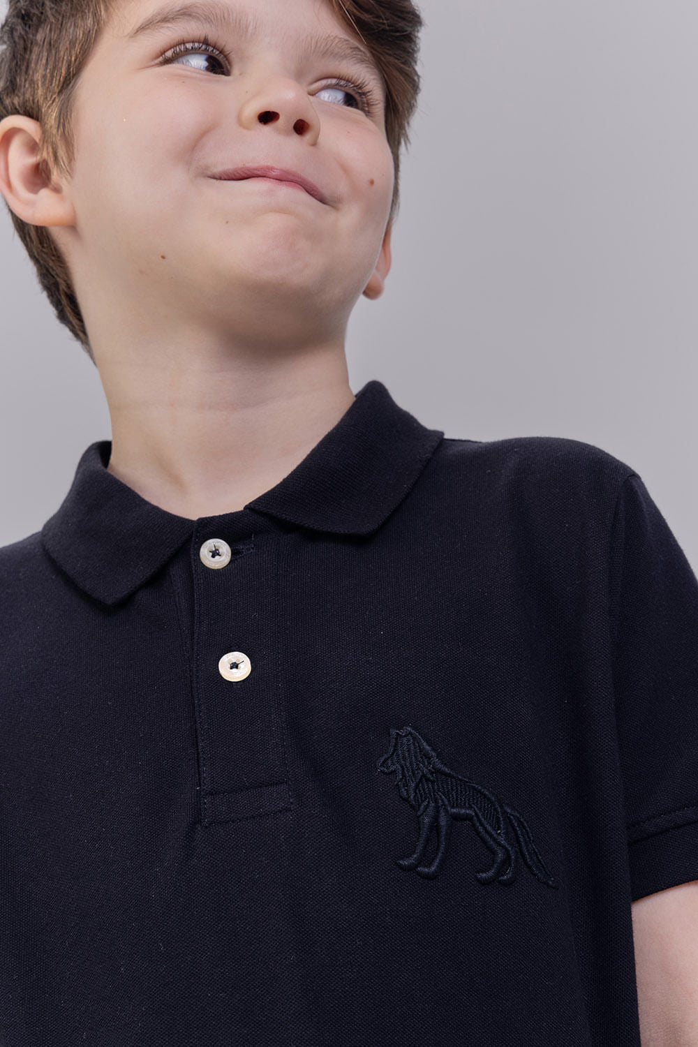 Polo Lobo Menino Acostamento Kids Preto