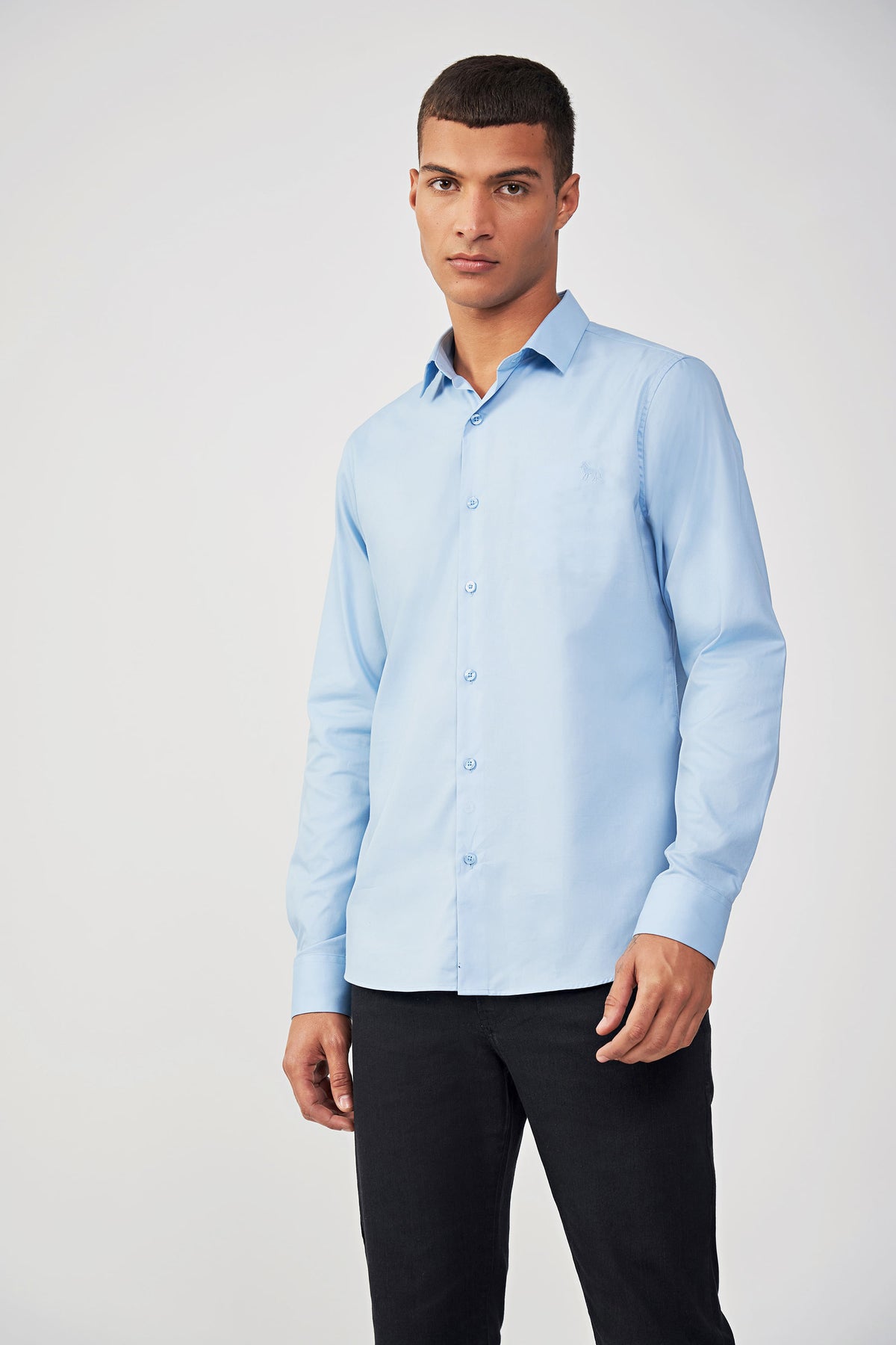 Camisa Cotton Manga Longa Masculina Acostamento Azul