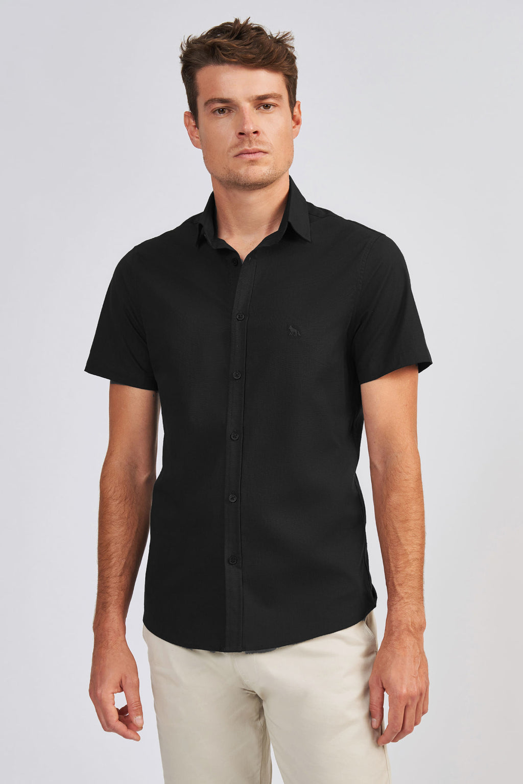 Camisa Manga Curta Classic Basic Masculina Acostamento Vanila