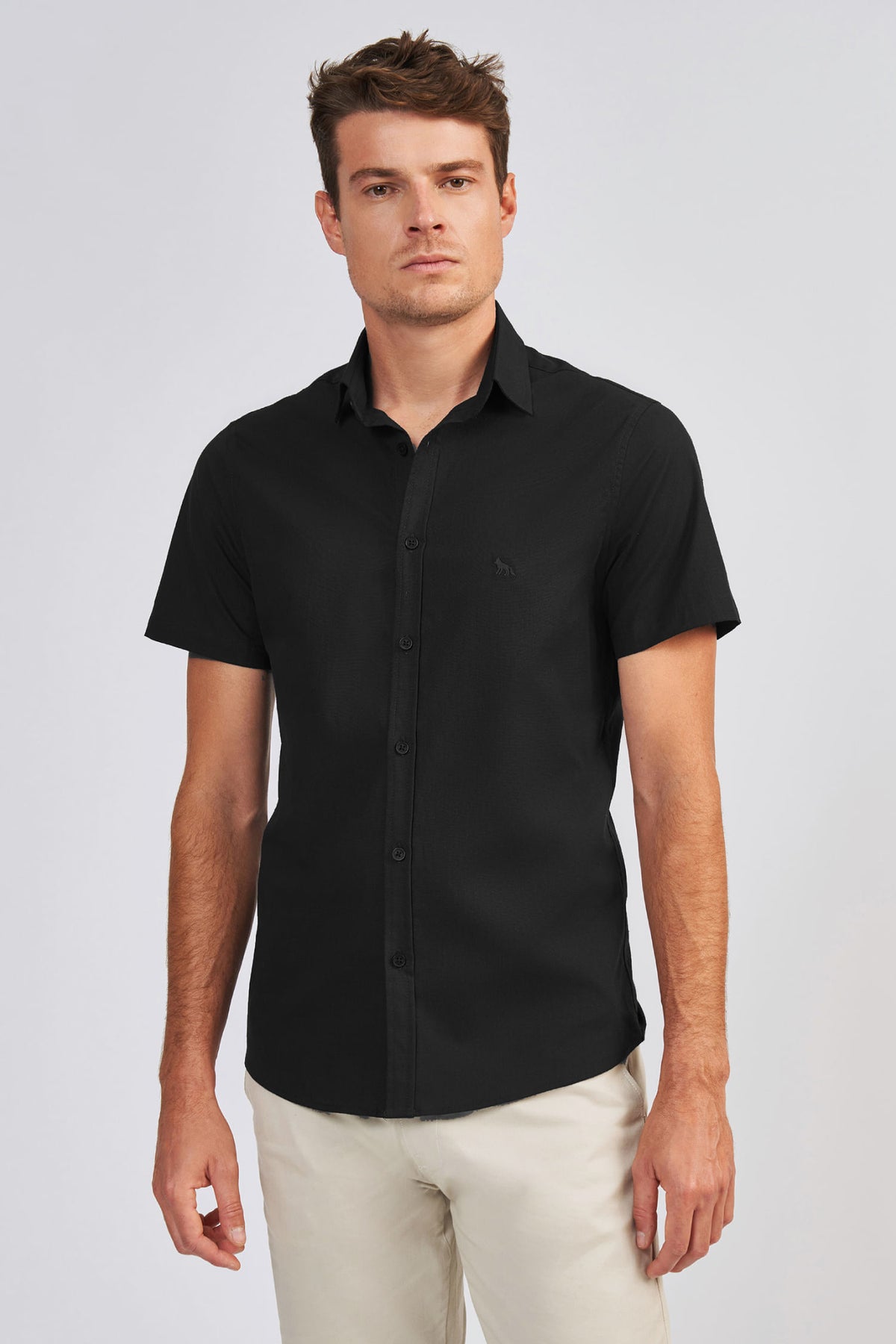 Camisa Manga Curta Classic Basic Masculina Acostamento Vanila
