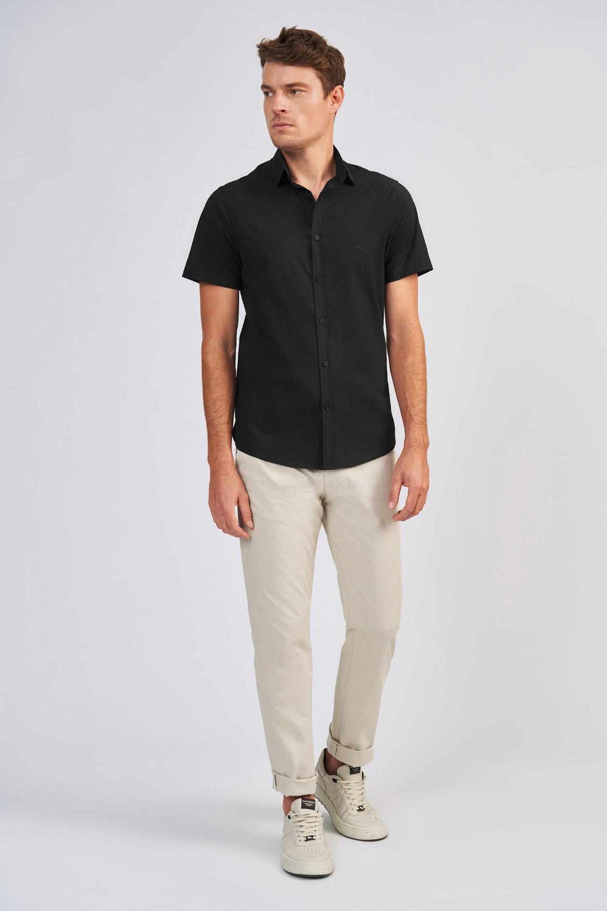 Camisa Manga Curta Classic Basic Masculina Acostamento Vanila