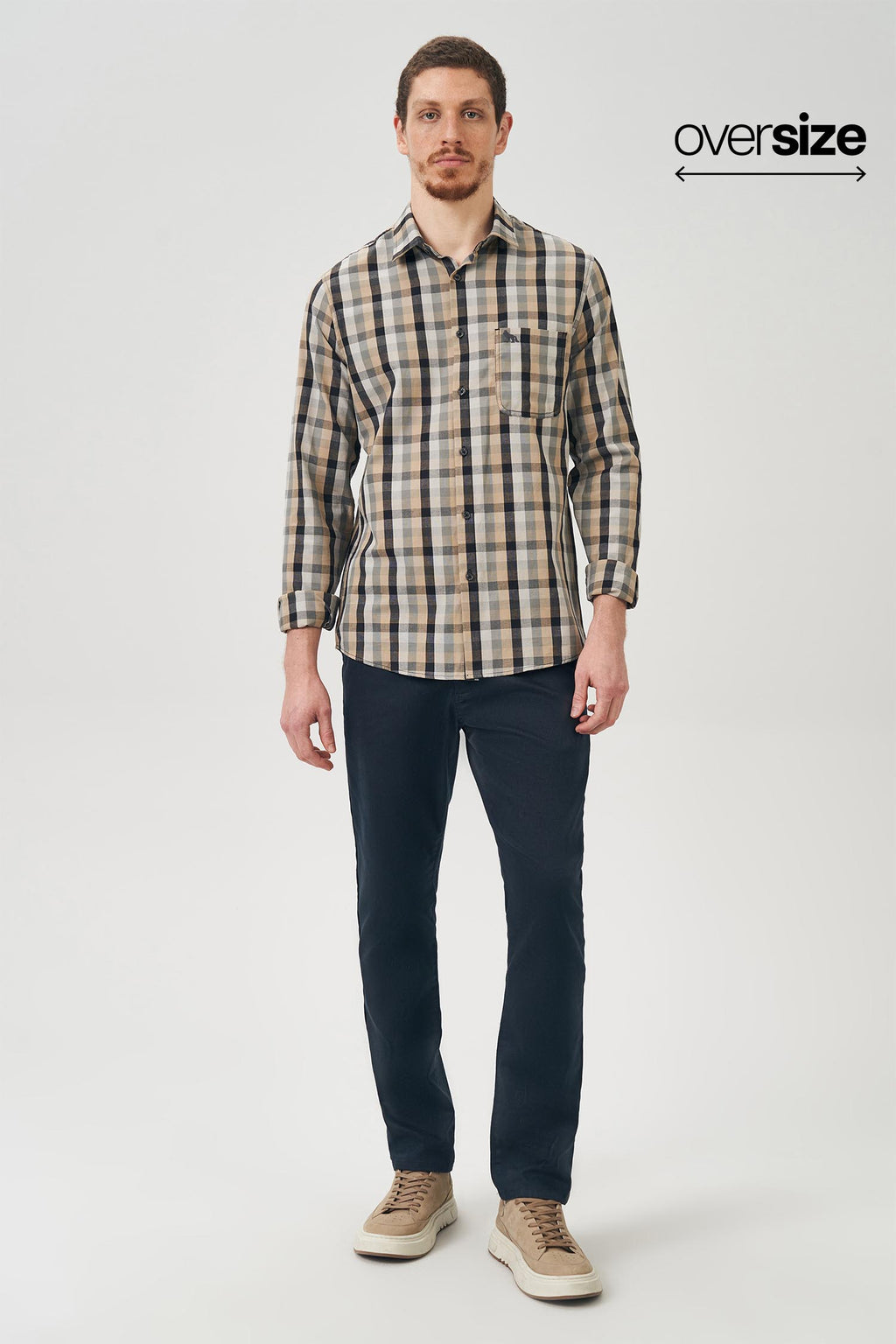 Camisa Manga Longa Masculina Oversize Acostamento Xadrez Grafite C/ Goanna