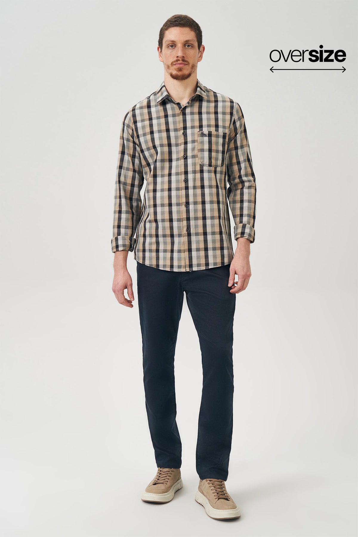 Camisa Manga Longa Masculina Oversize Acostamento Xadrez Grafite C/ Goanna
