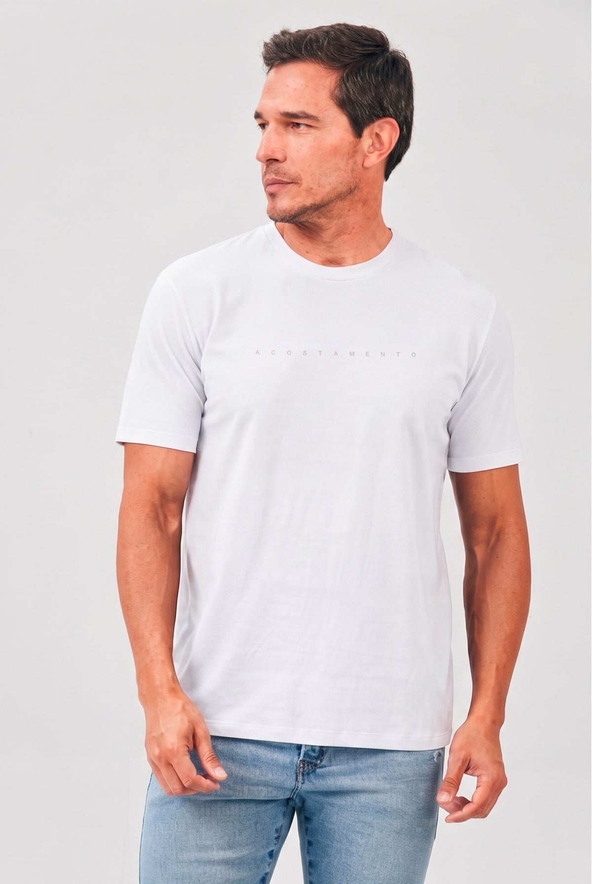 Camiseta Lettering Minimalista Masculina Acostamento Branco