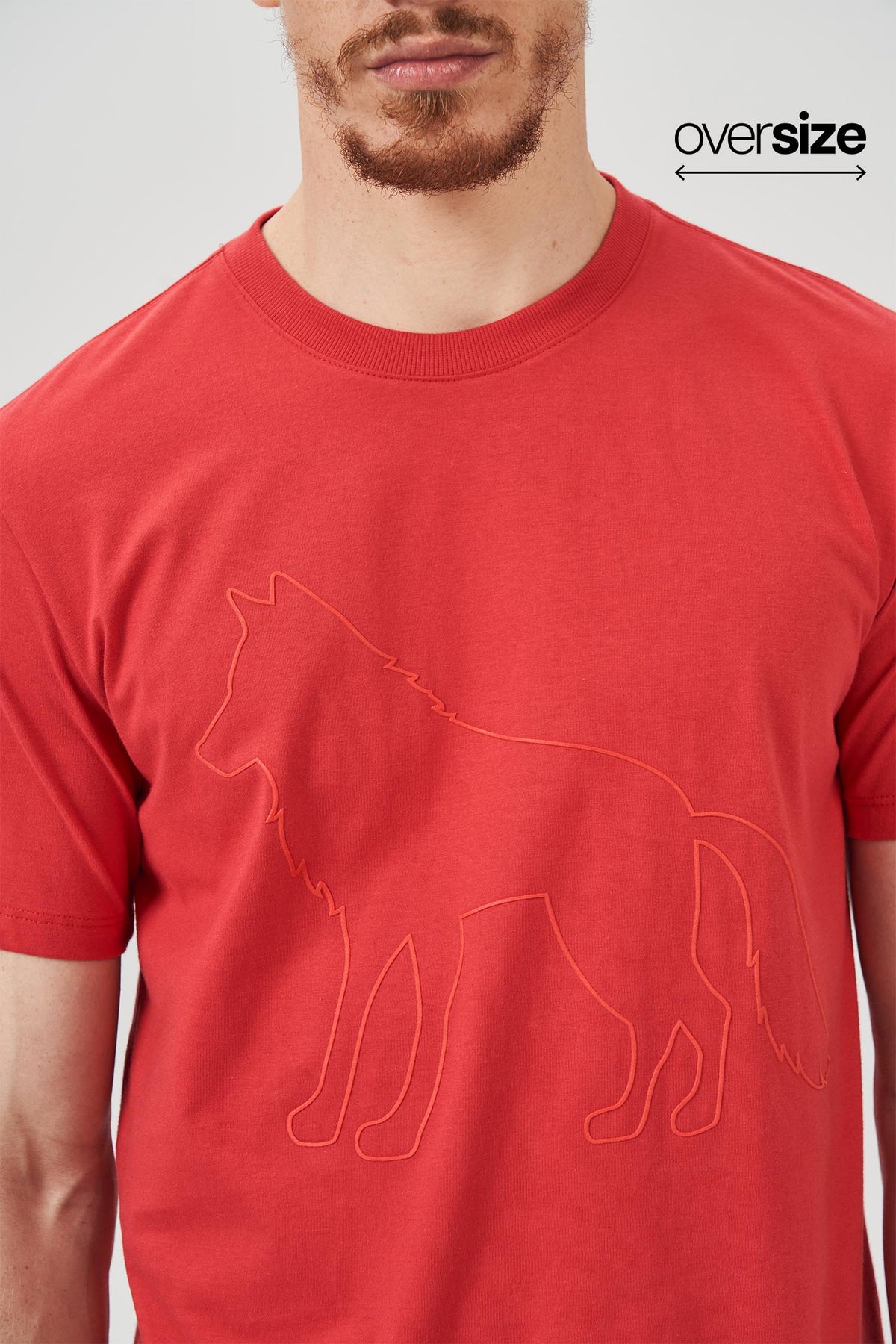 Camiseta Lobo Contorno Masculina Oversize Acostamento Vermelho Hibisco