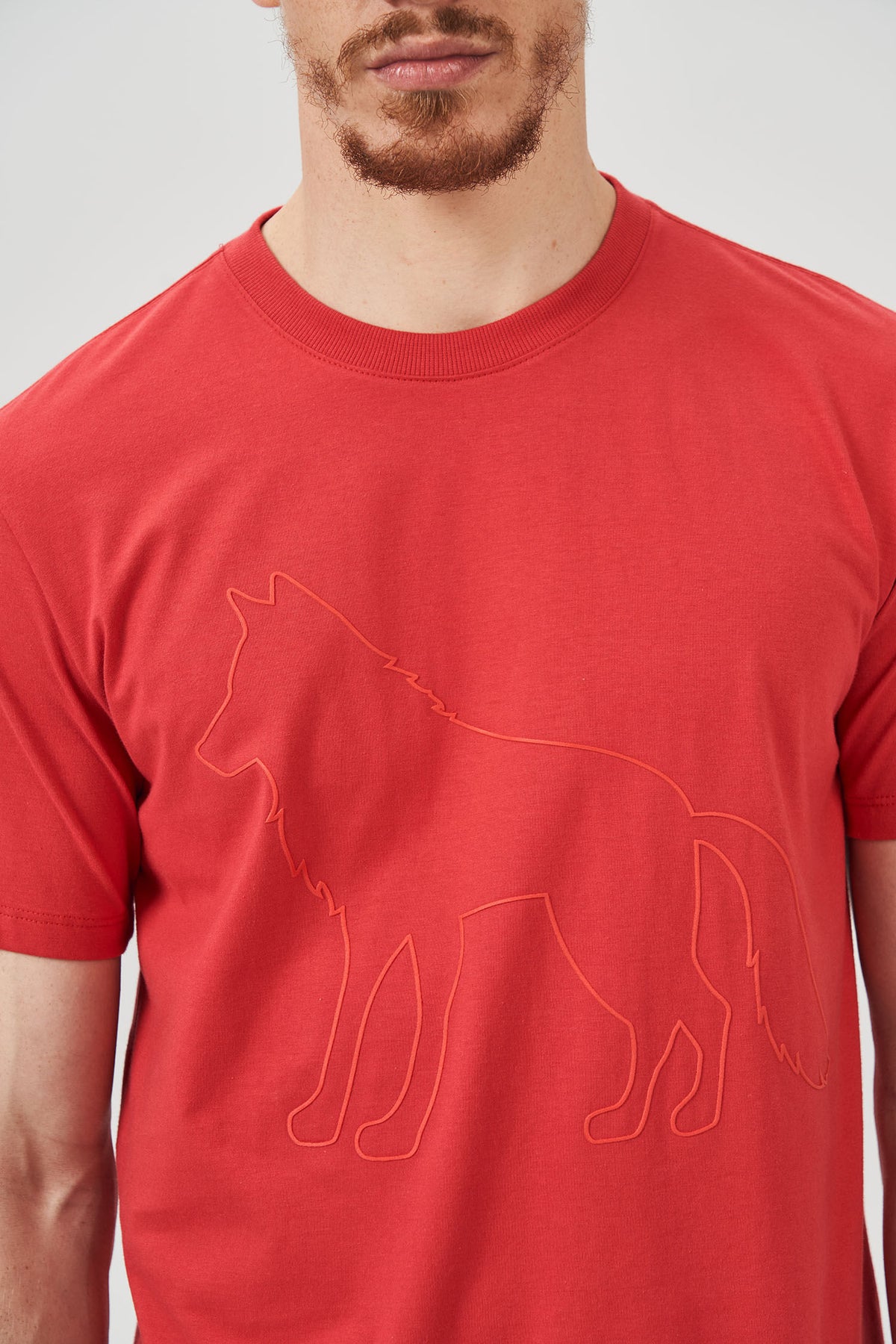 Camiseta Lobo Contorno Masculina Acostamento Vermelho Hibisco