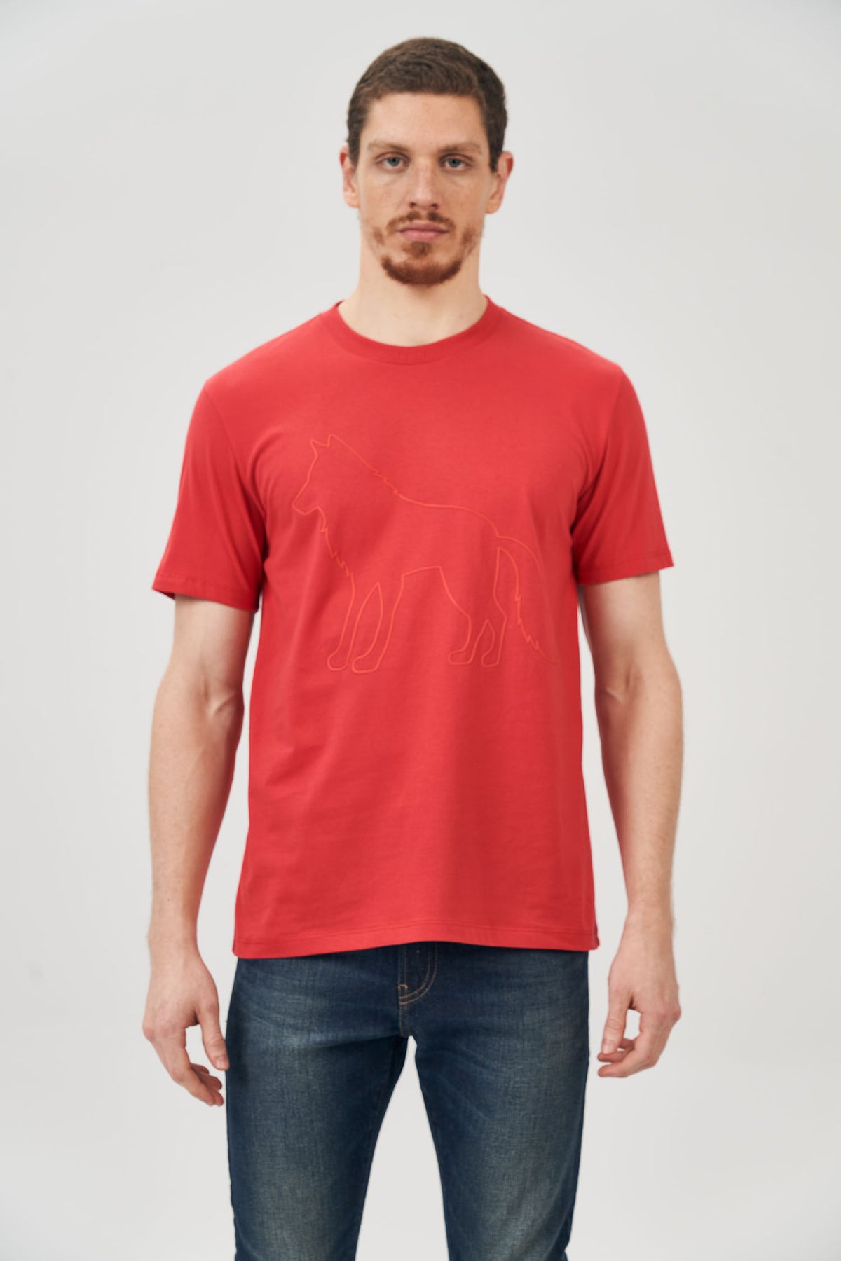 Camiseta Lobo Contorno Masculina Acostamento Vermelho Hibisco