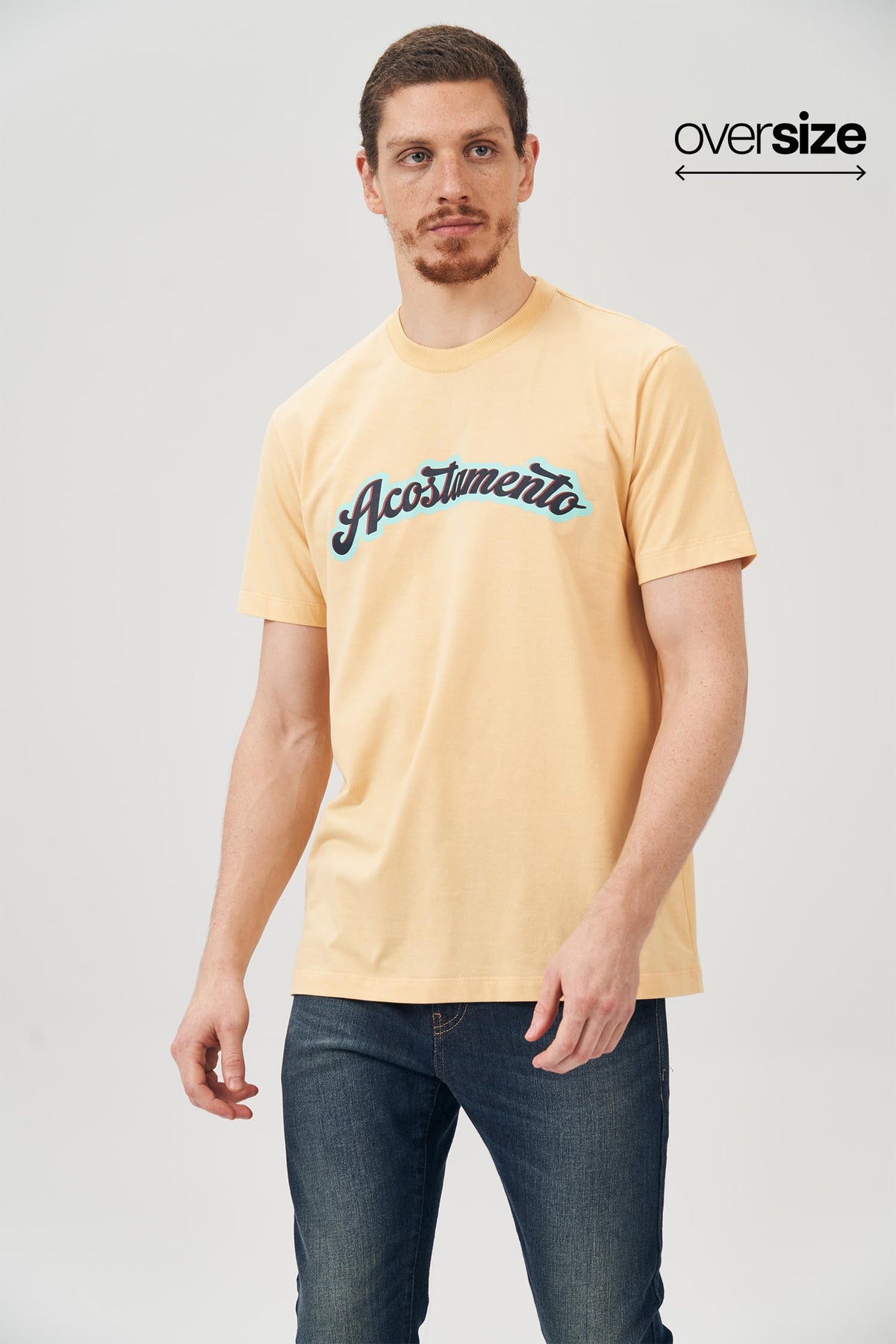 Camiseta Letters Vintage Masculina Oversize Acostamento Amarelo Creme