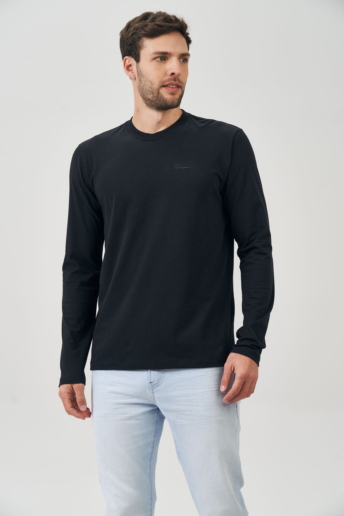 Camiseta Manga Longa Basic Masculina Acostamento Branco