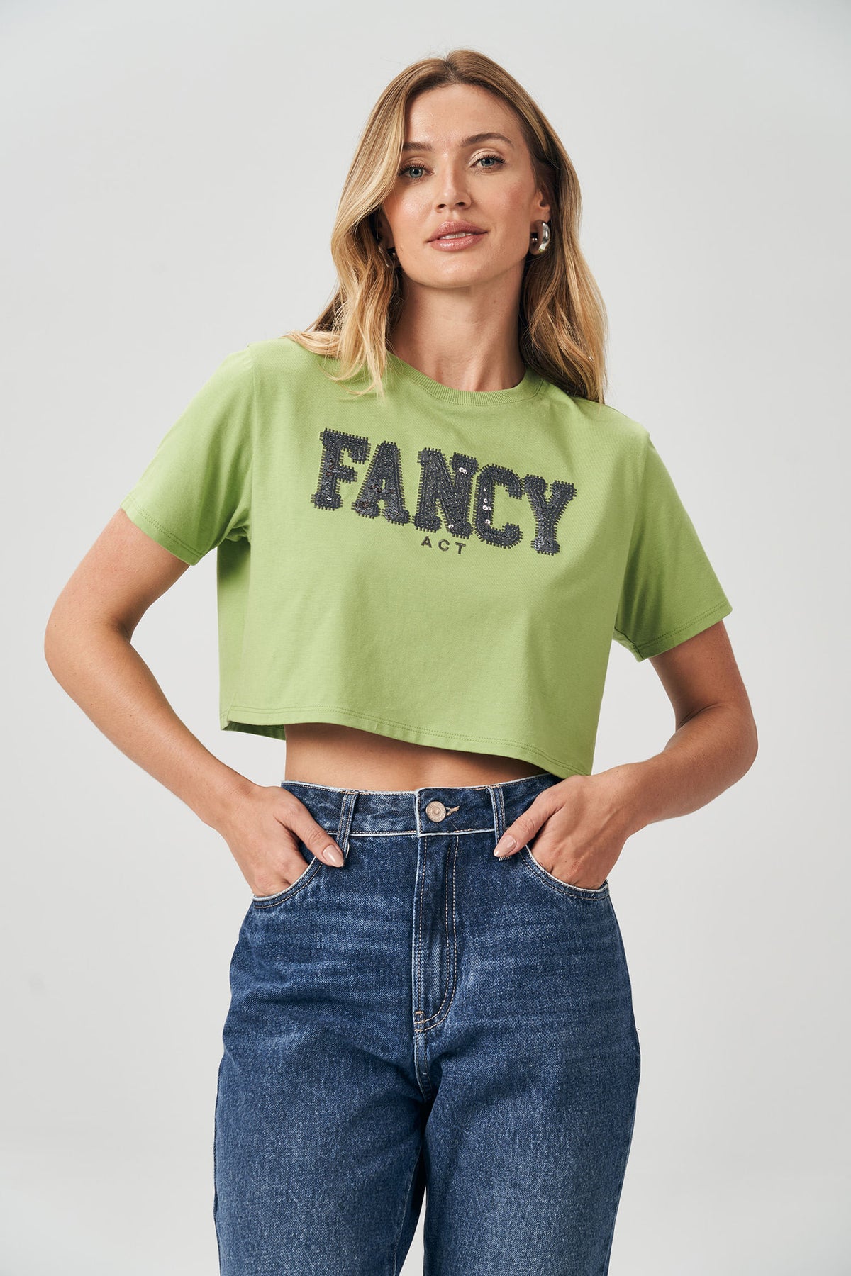 T-Shirt Cropped Fancy Paetê Feminina Acostamento Garden