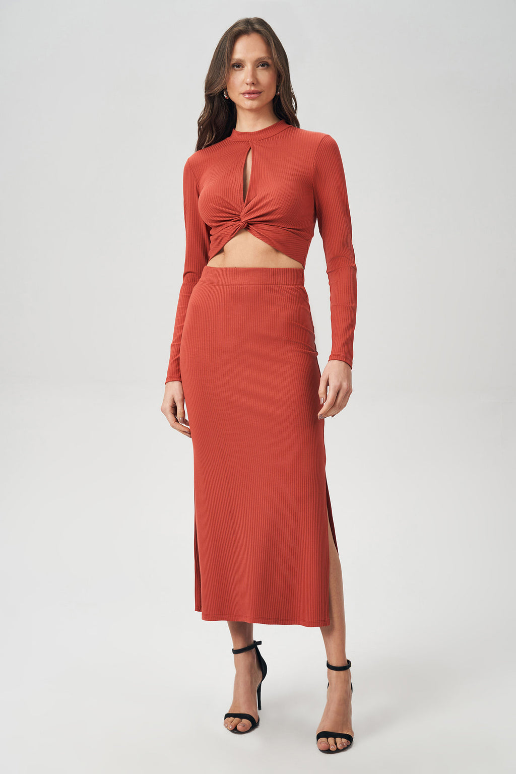 Blusa Canelada Torção Feminina Acostamento Cassis