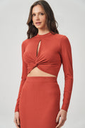 Blusa Canelada Torção Feminina Acostamento Cassis