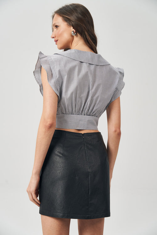 Blusa Listrada Com Babado Feminina Acostamento Off C/ Listra Preta
