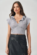 Blusa Listrada Com Babado Feminina Acostamento Off C/ Listra Preta