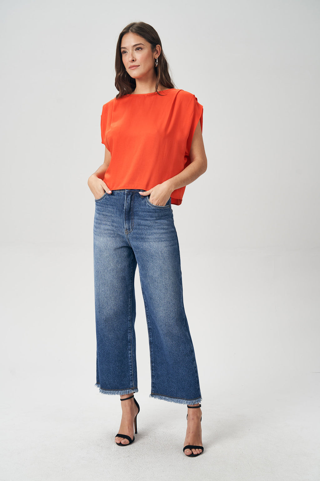 Blusa Detalhe Pregas Feminina Acostamento Orange Rust