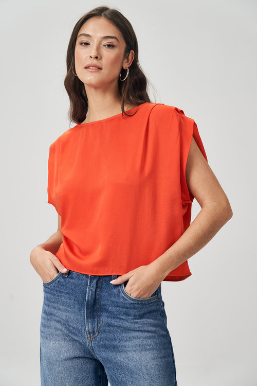 Blusa Detalhe Pregas Feminina Acostamento Orange Rust