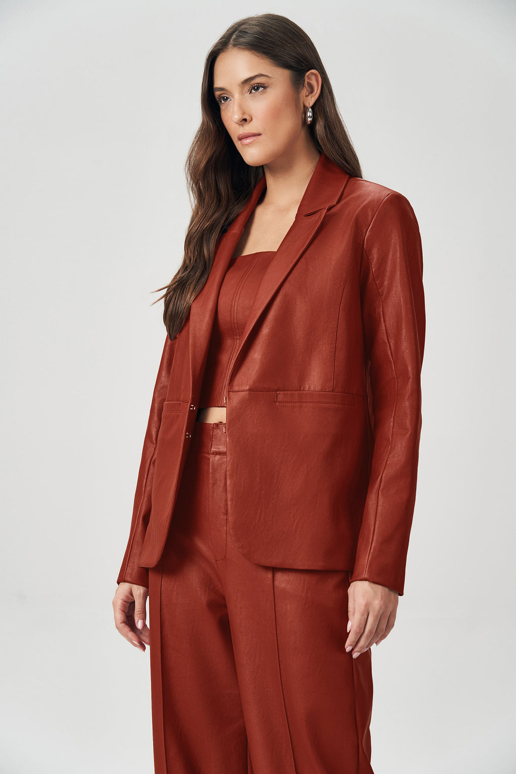 Blazer Fashion PU Feminino Acostamento Cassis
