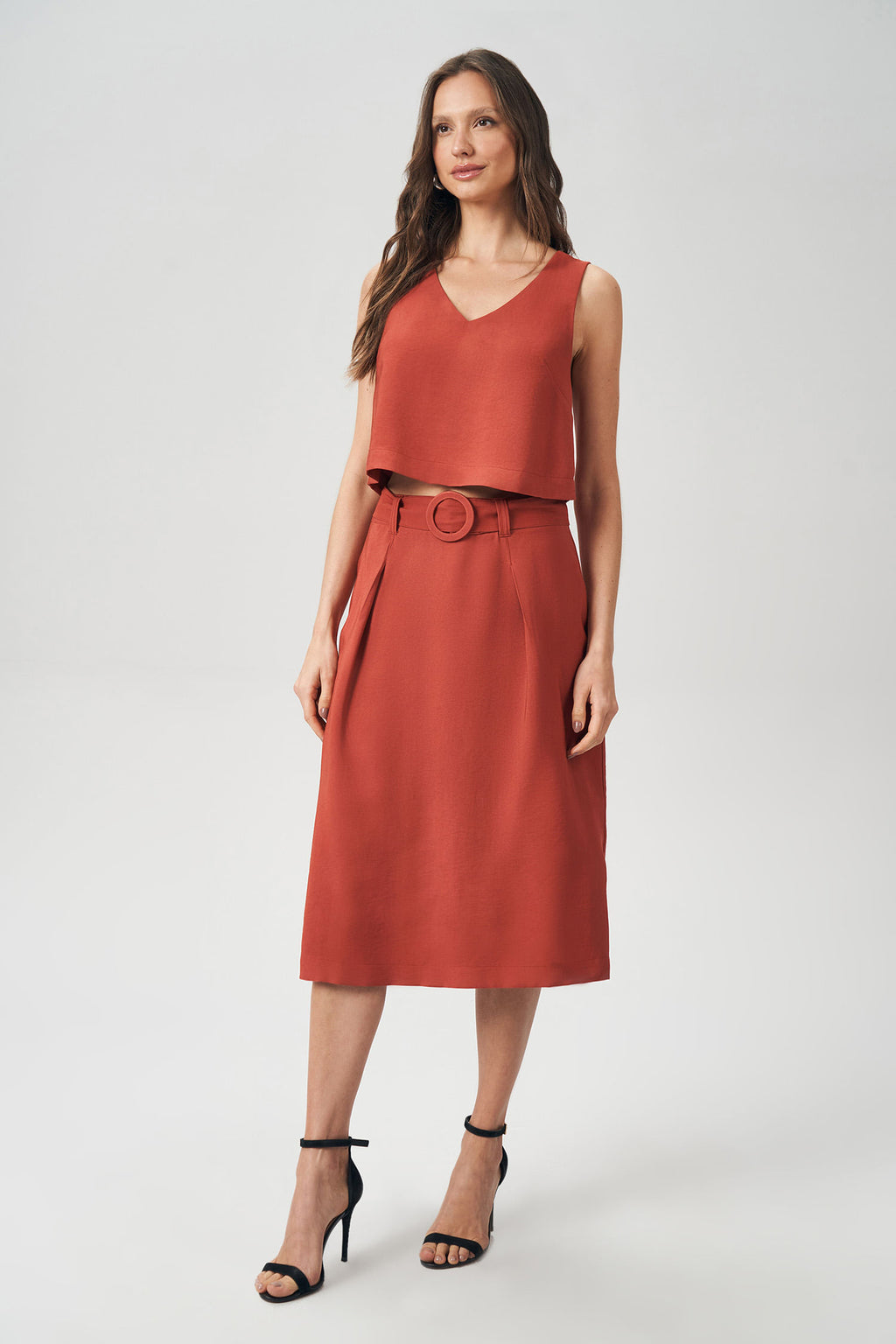 Saia Midi Com Cinto Feminina Acostamento Cassis