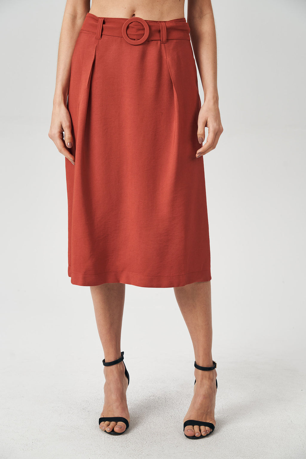 Saia Midi Com Cinto Feminina Acostamento Cassis