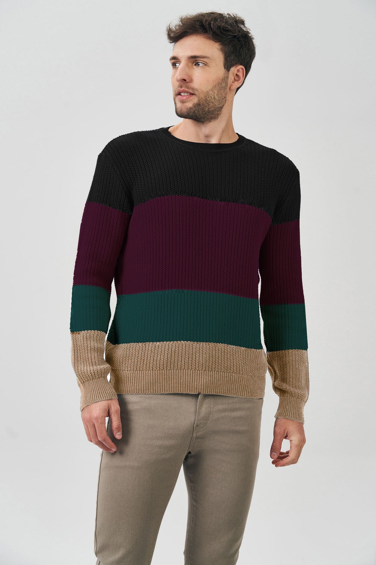 Suéter Tricot Colors Masculino Acostamento Preto C/ Recortes Colors