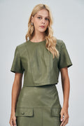 Blusa Details PU Feminina Acostamento Amendoa